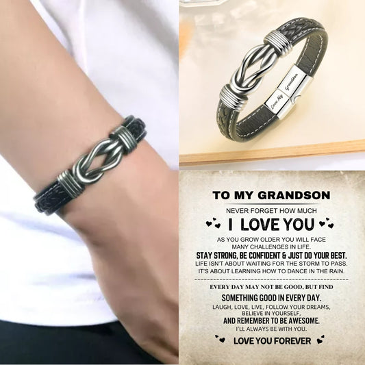 To My Grandson - Forever Linked Together Braided Leather Bracelet