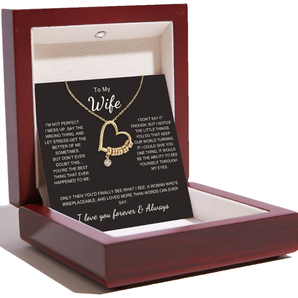 Charming Heart Necklace with Engraved Name Beads