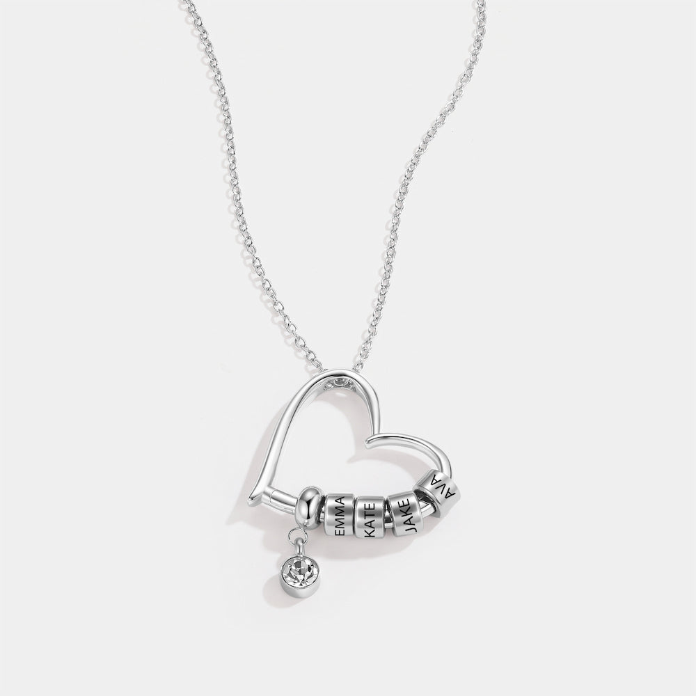 Charming Heart Necklace with Engraved Name Beads
