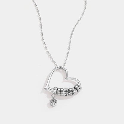 Charming Heart Necklace with Engraved Name Beads
