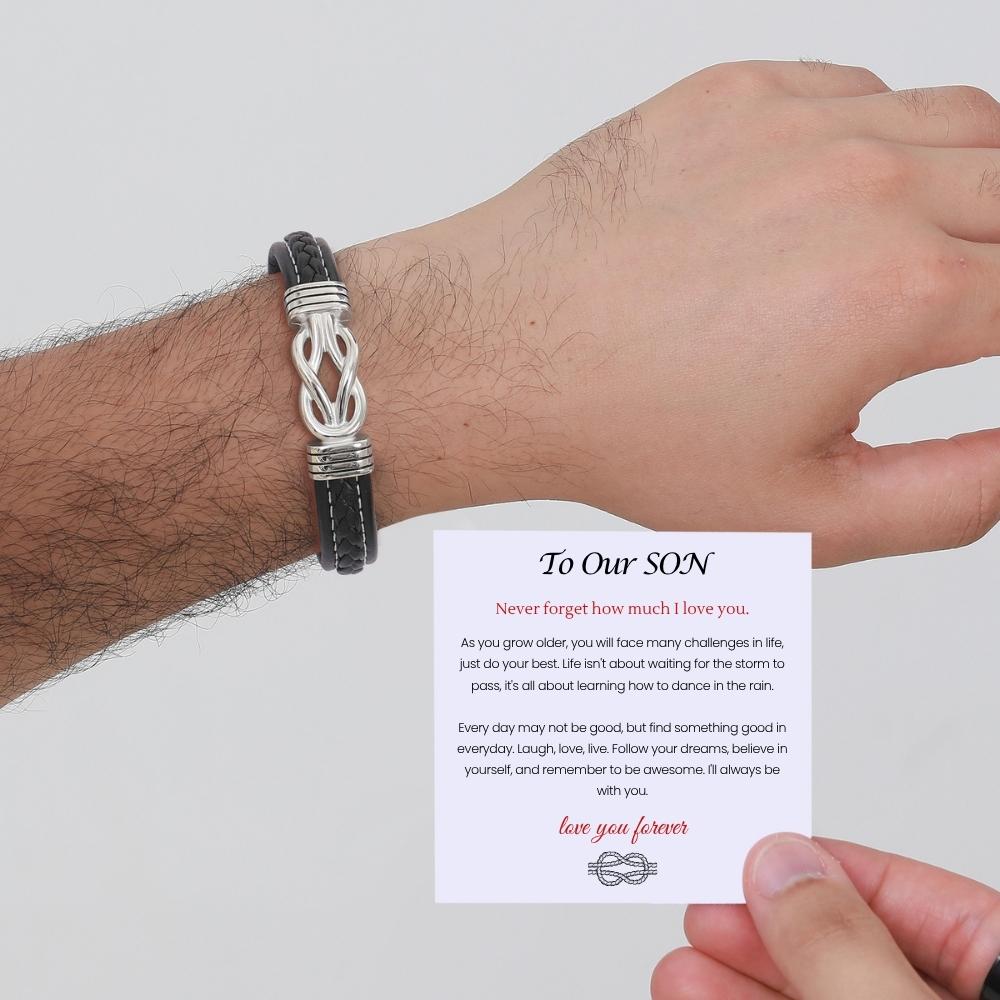 To Our Son - 'Forever Linked Together' Braided Leather Bracelet
