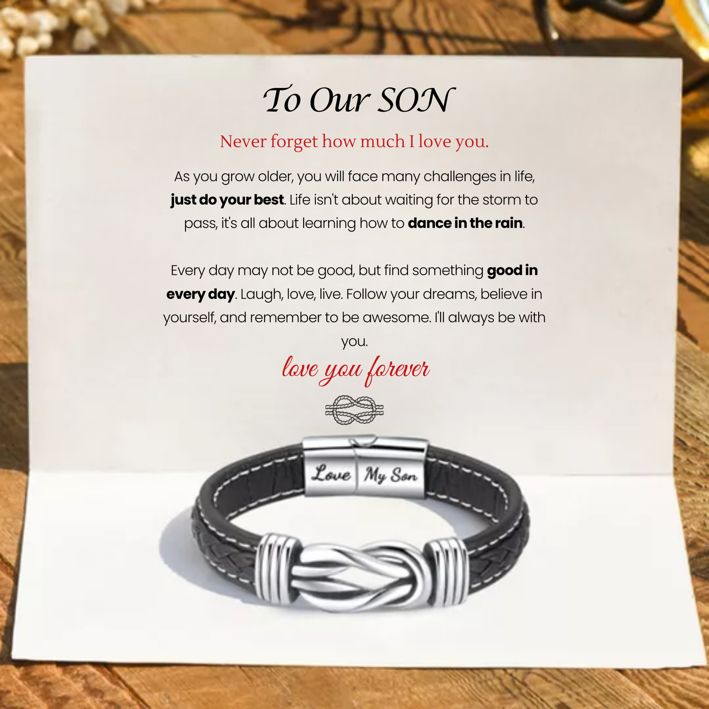 To Our Son - 'Forever Linked Together' Braided Leather Bracelet