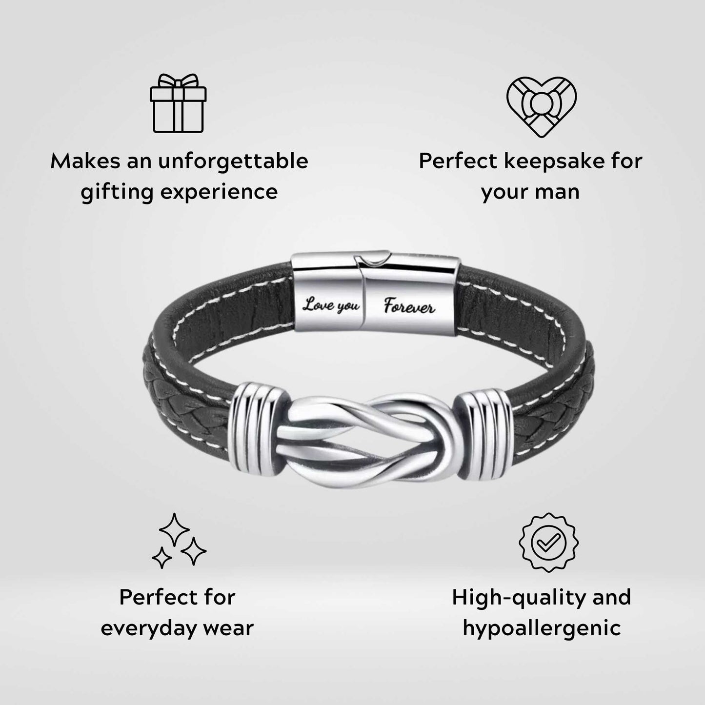 To My Man 'Forever Linked Together' Braided Leather Bracelet