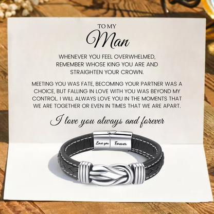 To My Man 'Forever Linked Together' Braided Leather Bracelet