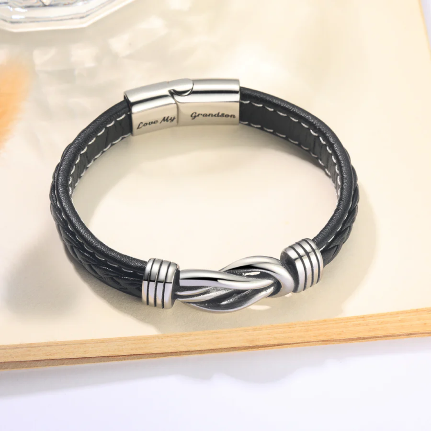 To My Grandson - Forever Linked Together Braided Leather Bracelet