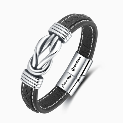 To My Grandson - Forever Linked Together Braided Leather Bracelet