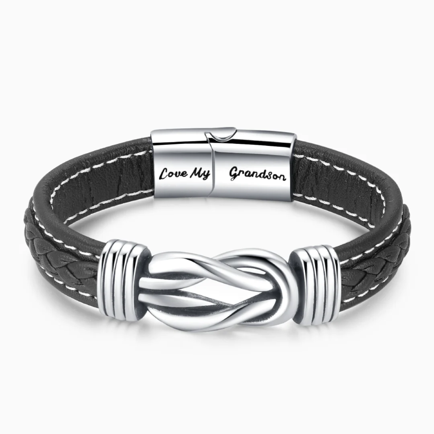 To My Grandson - Forever Linked Together Braided Leather Bracelet