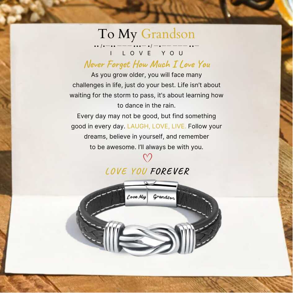 To My Grandson - Forever Linked Together Braided Leather Bracelet