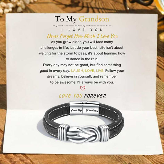 To My Grandson - Forever Linked Together Braided Leather Bracelet