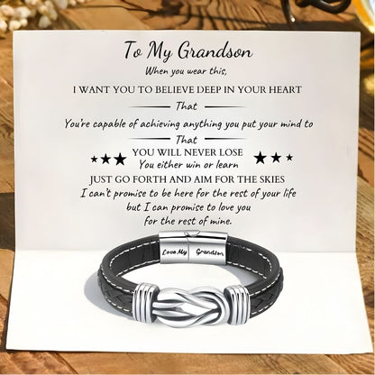 To My Grandson - Forever Linked Together Braided Leather Bracelet