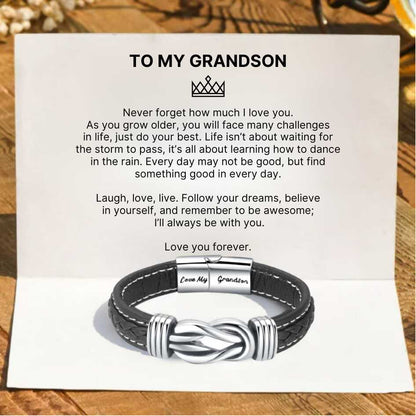 To My Grandson - Forever Linked Together Braided Leather Bracelet