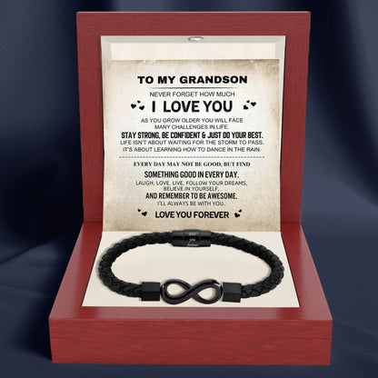 To My Grandson 'Love you forever' Engraved Infinity Braided Bracelet