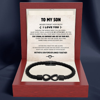 To My Son 'Love you forever' Engraved Infinity Braided Bracelet