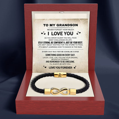 To My Grandson 'Love you forever' Engraved Infinity Braided Bracelet