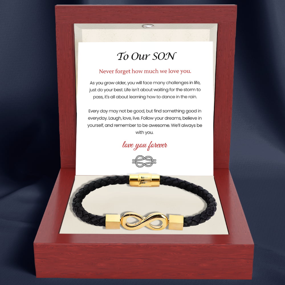 To My Son 'Love you forever' Engraved Infinity Braided Bracelet