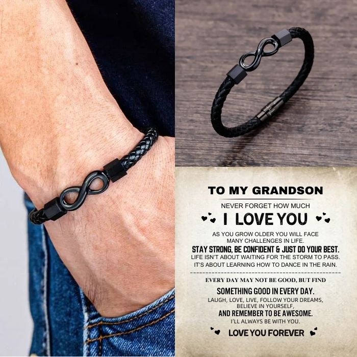 To My Grandson 'Love you forever' Engraved Infinity Braided Bracelet