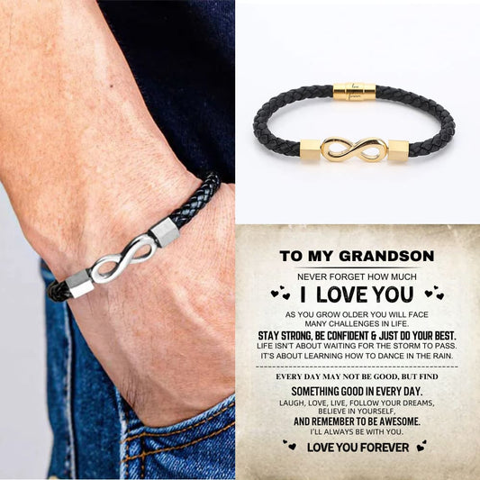 To My Grandson 'Love you forever' Engraved Infinity Braided Bracelet