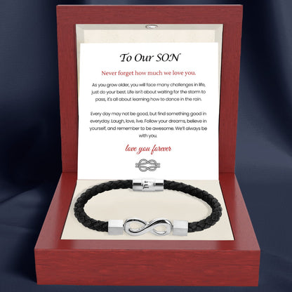 To My Son 'Love you forever' Engraved Infinity Braided Bracelet