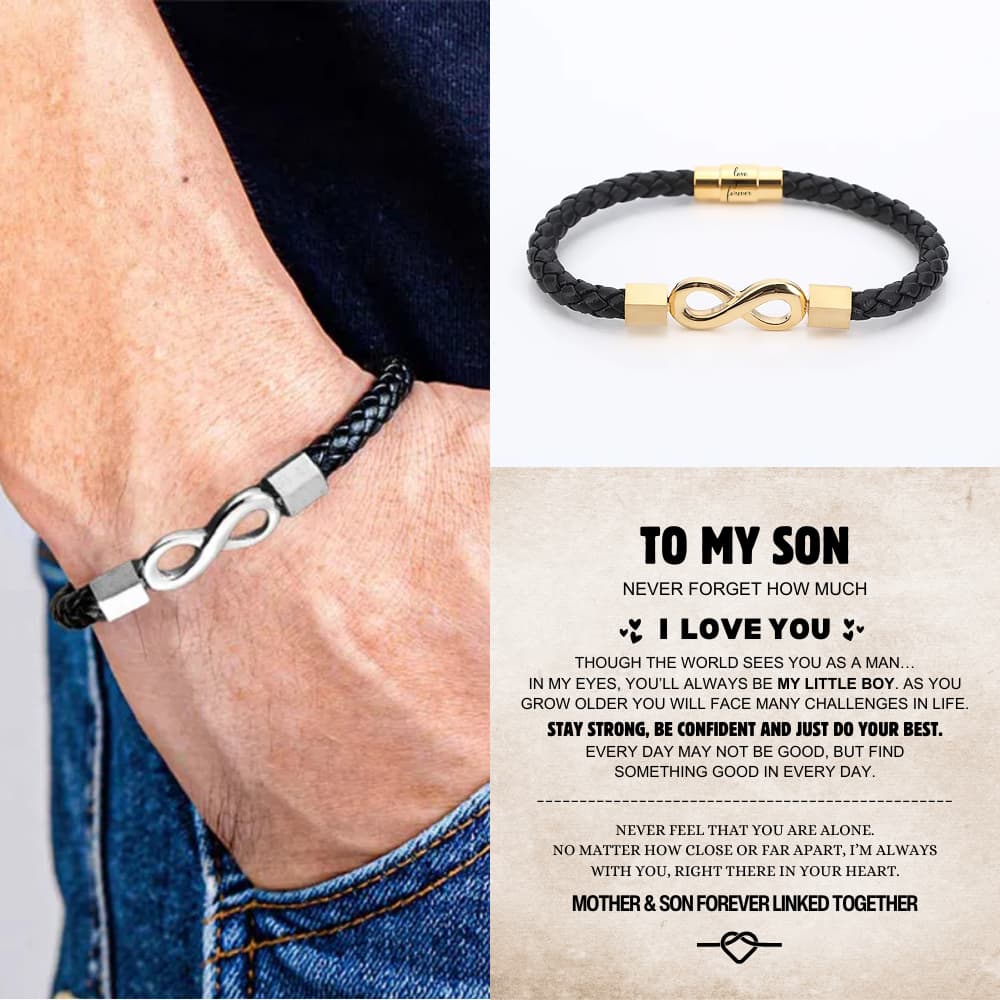To My Son 'Love you forever' Engraved Infinity Braided Bracelet