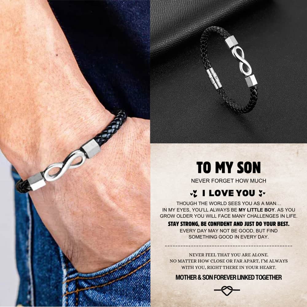 To My Son 'Love you forever' Engraved Infinity Braided Bracelet