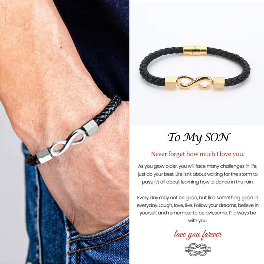 To My Son 'Love you forever' Engraved Infinity Braided Bracelet