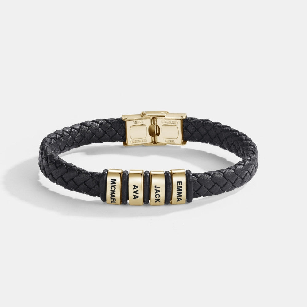 To My Husband - Braided Black Leather Bracelet with Personalized Name Engraving