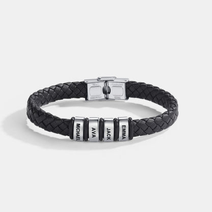 To My Husband - Braided Black Leather Bracelet with Personalized Name Engraving