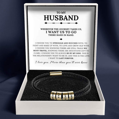 To My Husband - Inner Circle Timeless Bracelet with Engraved Name Beads