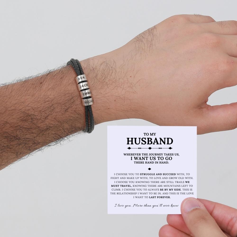 To My Husband - Inner Circle Timeless Bracelet with Engraved Name Beads