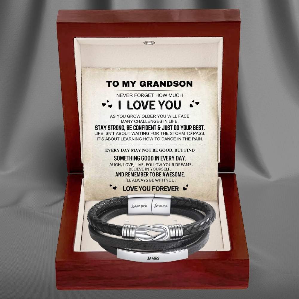 To My Grandson - Infinite Love Personalized Bar Bracelet
