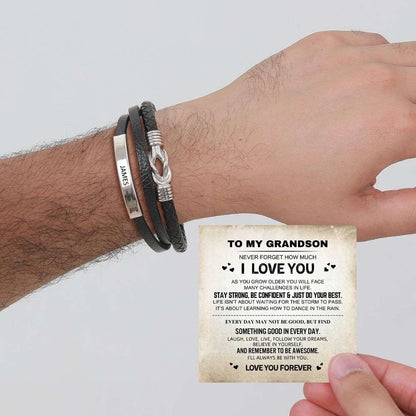 To My Grandson - Infinite Love Personalized Bar Bracelet