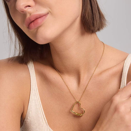 Charming Heart Necklace with Engraved Name Beads for Wife