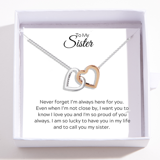 Interlocking Hearts Sisters Necklace - Sterling Silver - Lucky To Have You