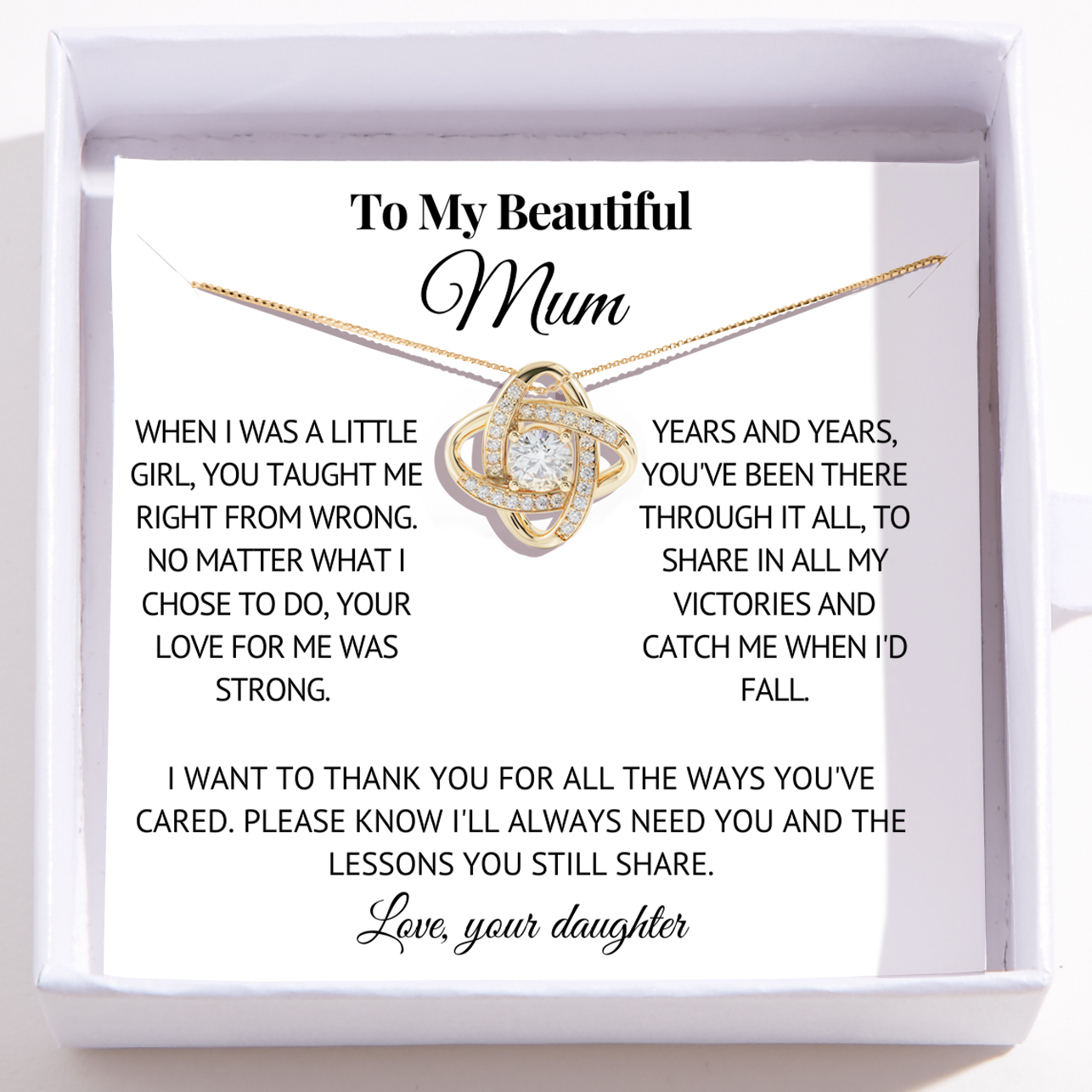 To Mum - Love Knot Necklace For Mum - Love, Your Daughter