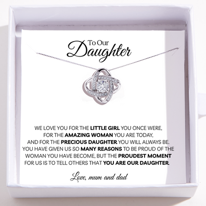 Daughter Necklace from Mum and Dad - Love Knot Pendant - Meaningful Gift From Parents