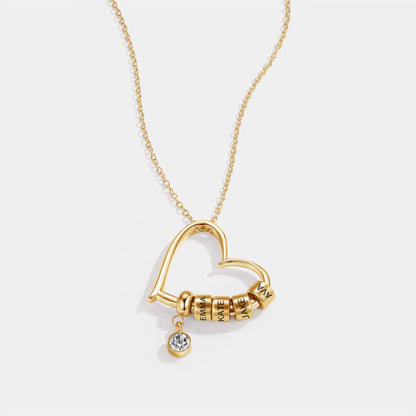 Charming Heart Necklace with Engraved Name Beads for Wife