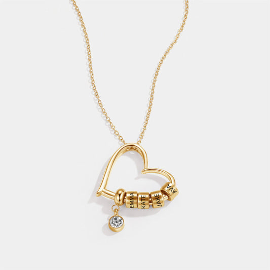Charming Heart Necklace with Engraved Name Beads