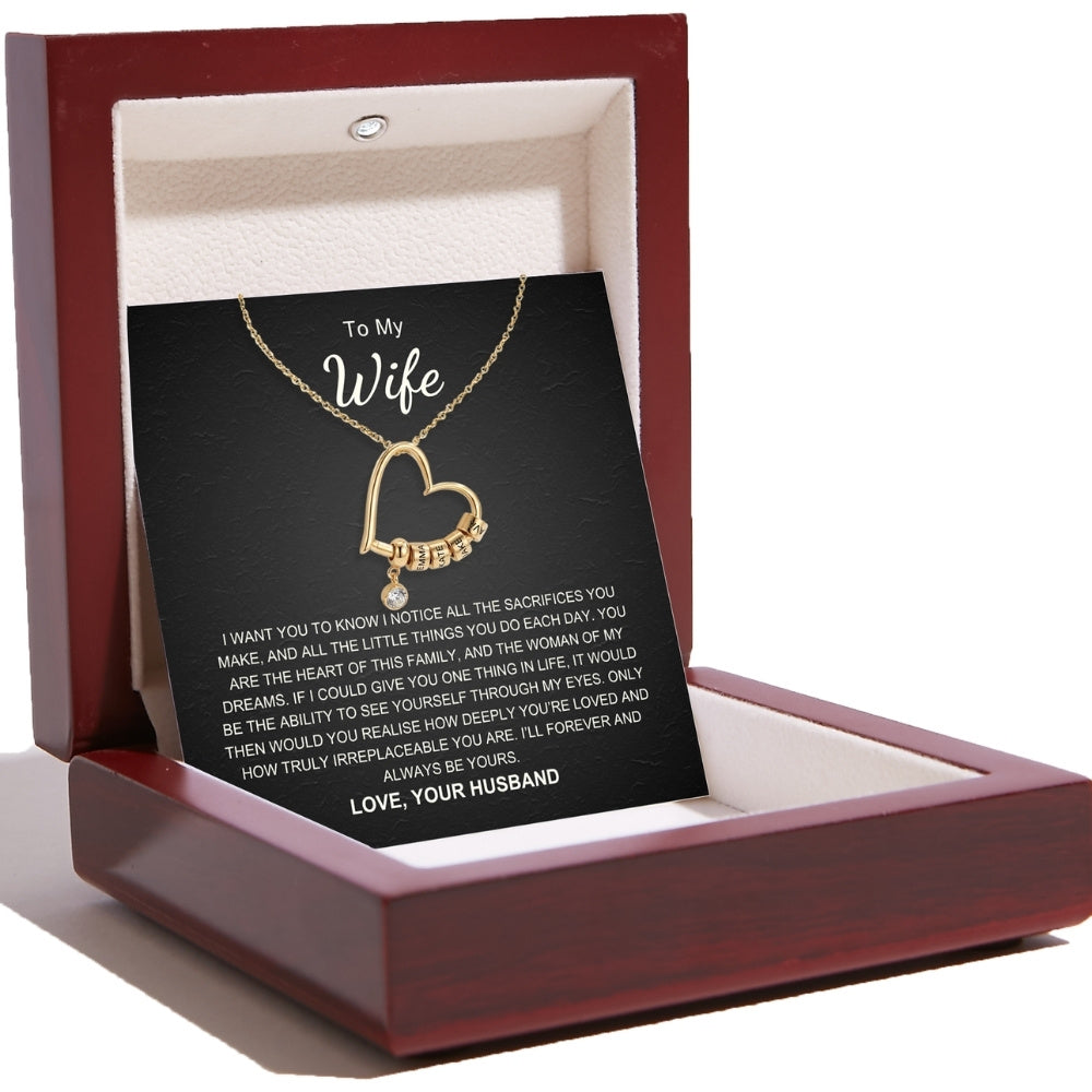 Charming Heart Necklace with Engraved Name Beads