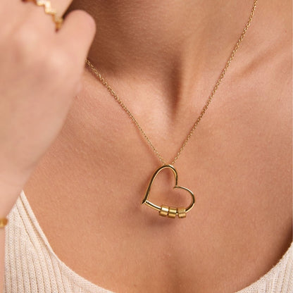 Charming Heart Necklace with Engraved Name Beads for Wife
