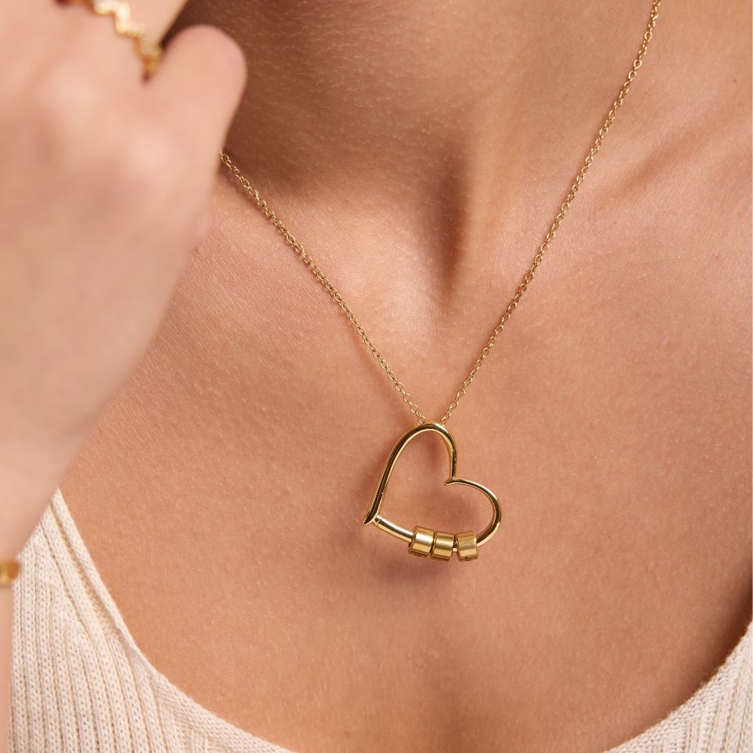 Charming Heart Necklace with Engraved Name Beads