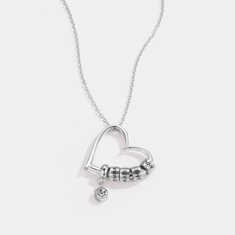Charming Heart Necklace with Engraved Name Beads For Wife
