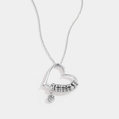 Charming Heart Necklace with Engraved Name Beads For Wife