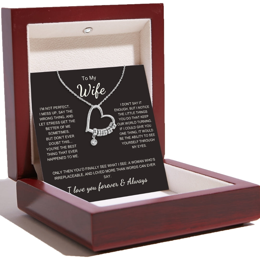 Charming Heart Necklace with Engraved Name Beads