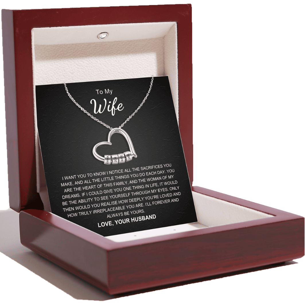 Charming Heart Necklace with Engraved Name Beads
