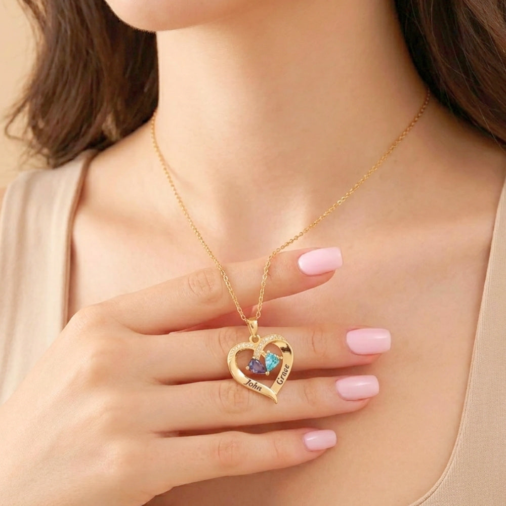 To My Wife - Together Forever Birthstone Heart Necklace