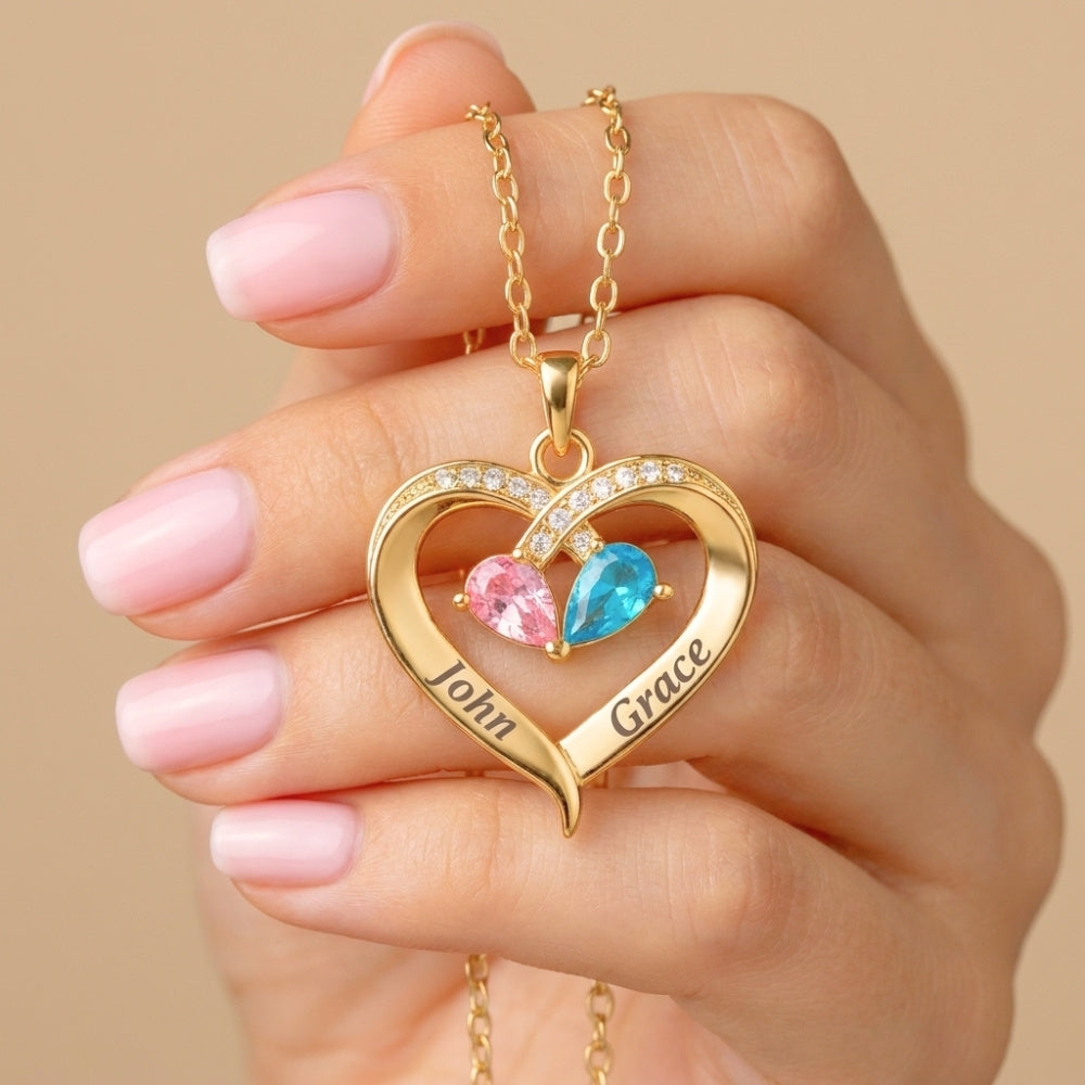 To My Wife - Together Forever Birthstone Heart Necklace