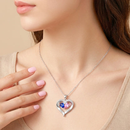 To My Wife - Together Forever Birthstone Heart Necklace