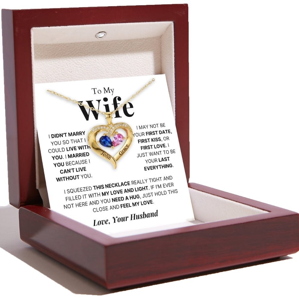 To My Wife - Together Forever Birthstone Heart Necklace