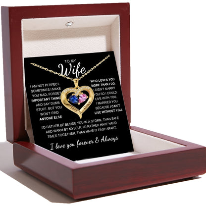 To My Wife - Together Forever Birthstone Heart Necklace