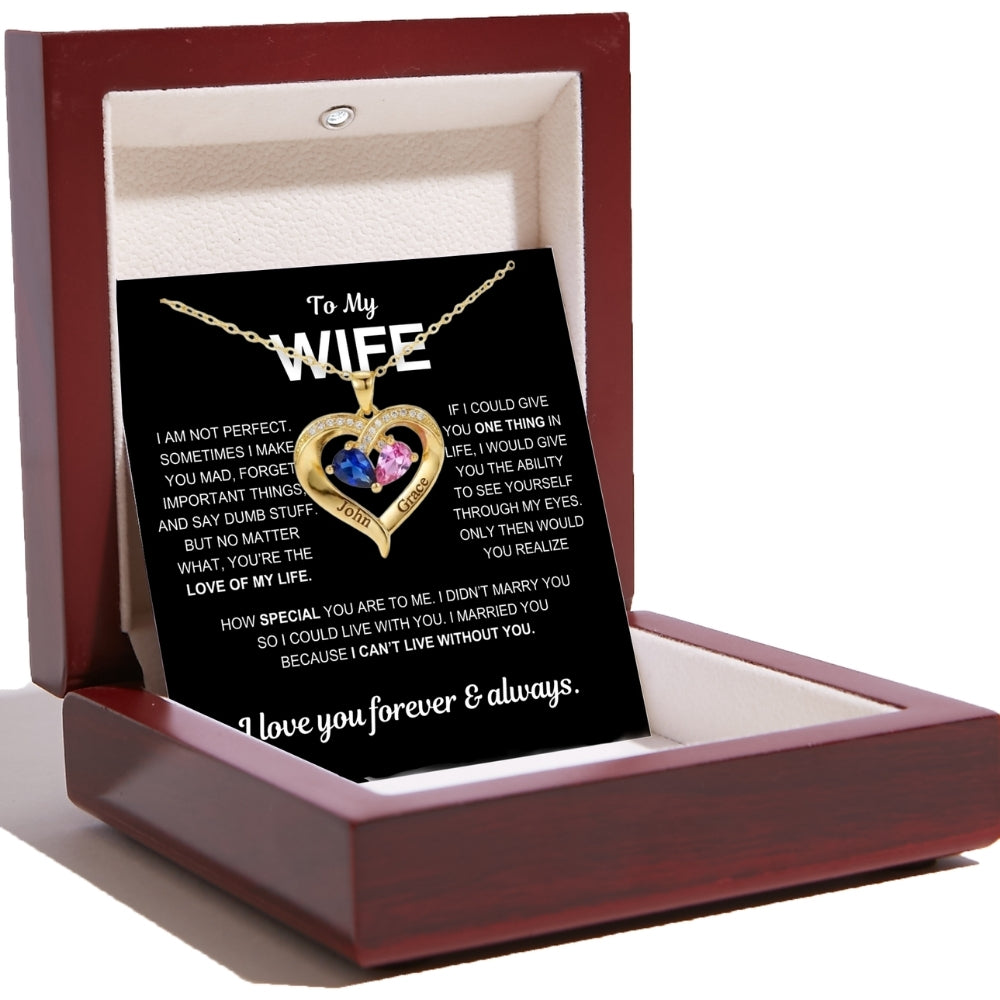 To My Wife - Together Forever Birthstone Heart Necklace